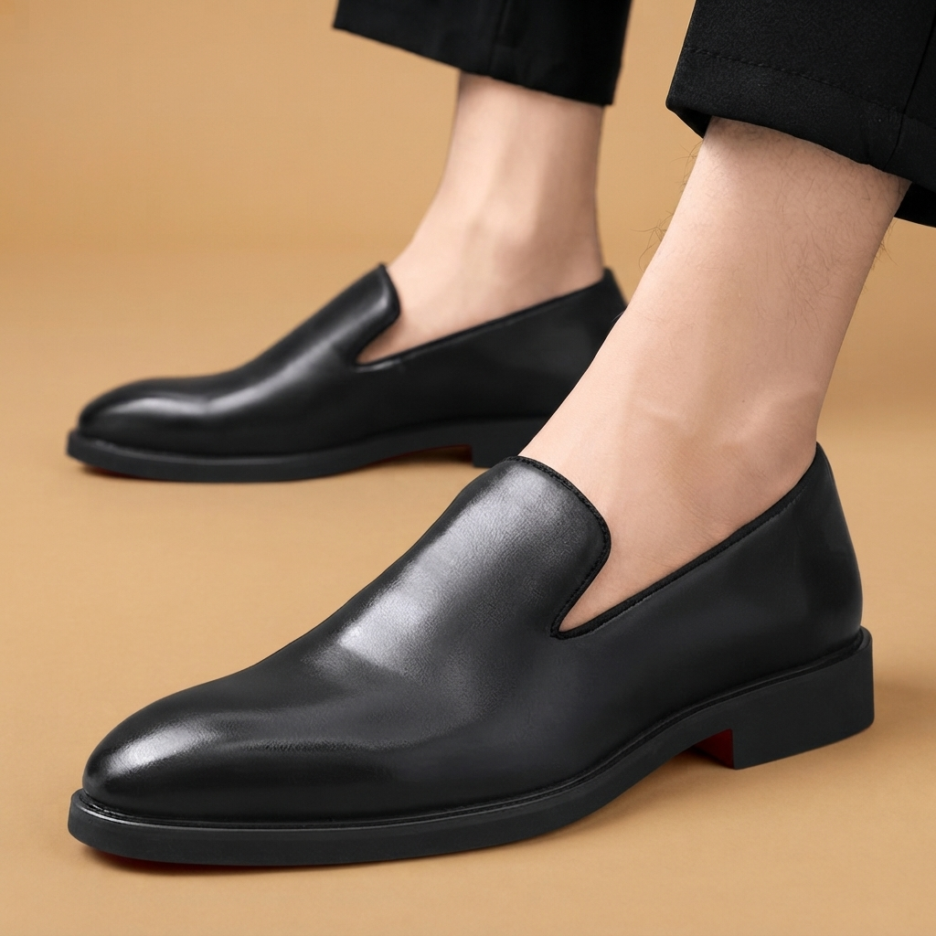 Mocassins de Couro Homem Bico Fino Slip-On