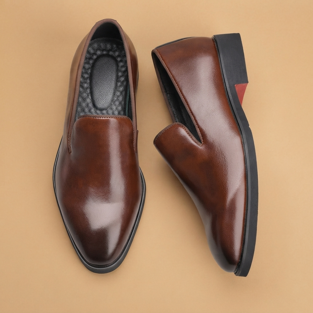 Mocassins de Couro Homem Bico Fino Slip-On
