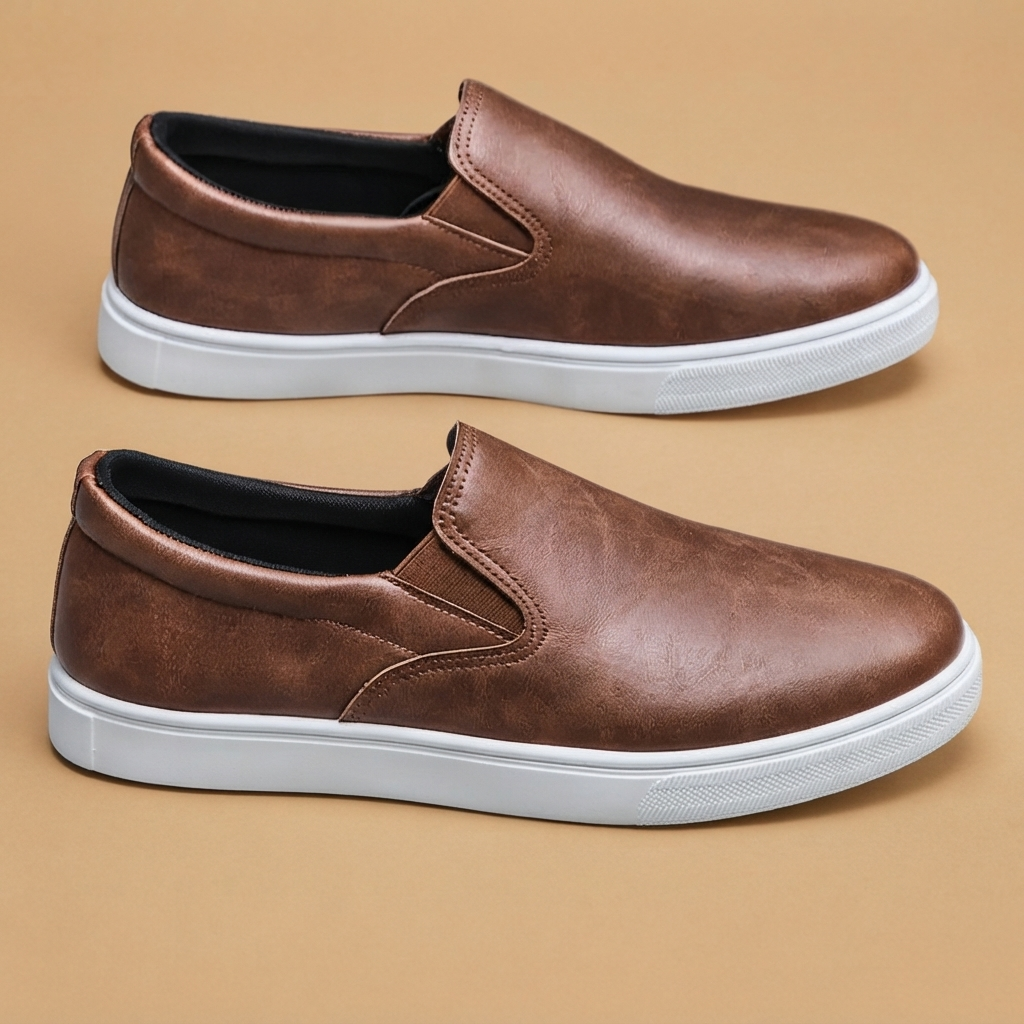 Mocassins de Couro Homem Slip-On Sola Plana