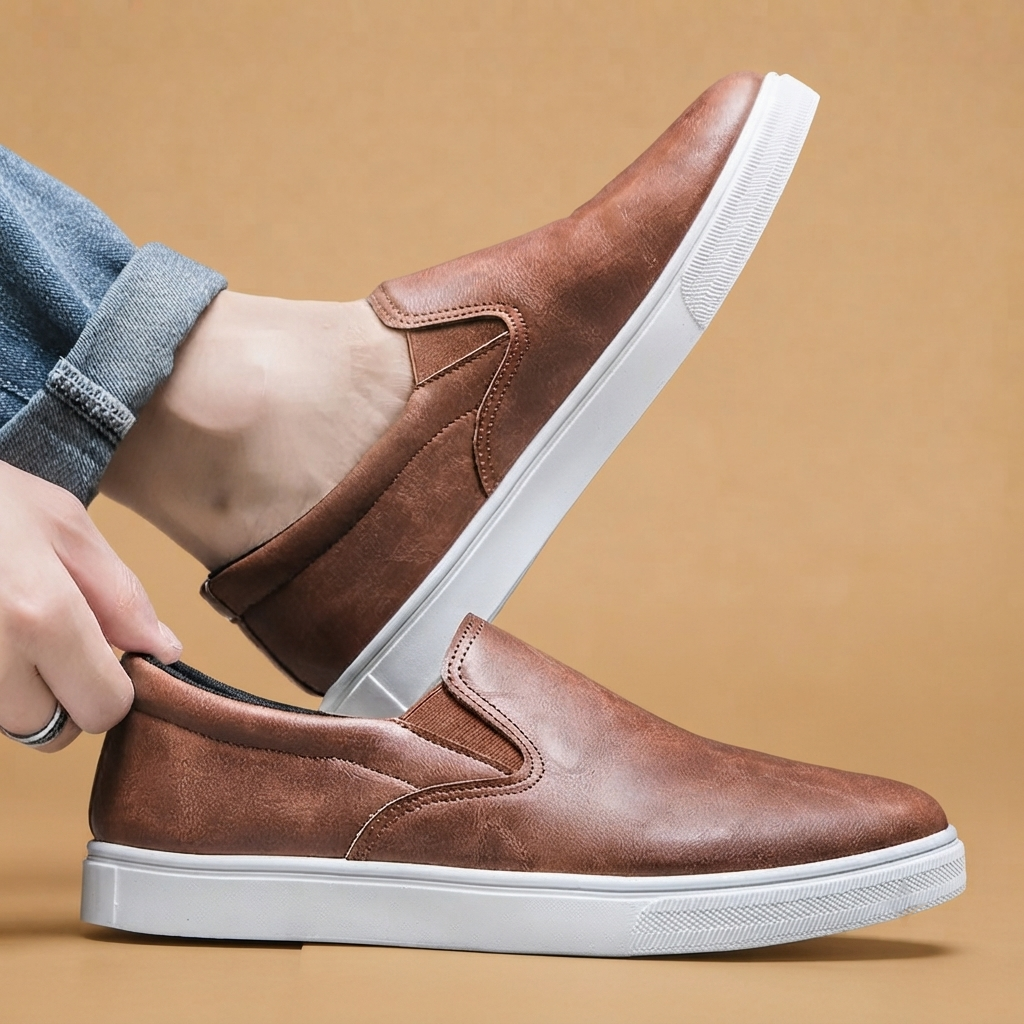 Mocassins de Couro Homem Slip-On Sola Plana