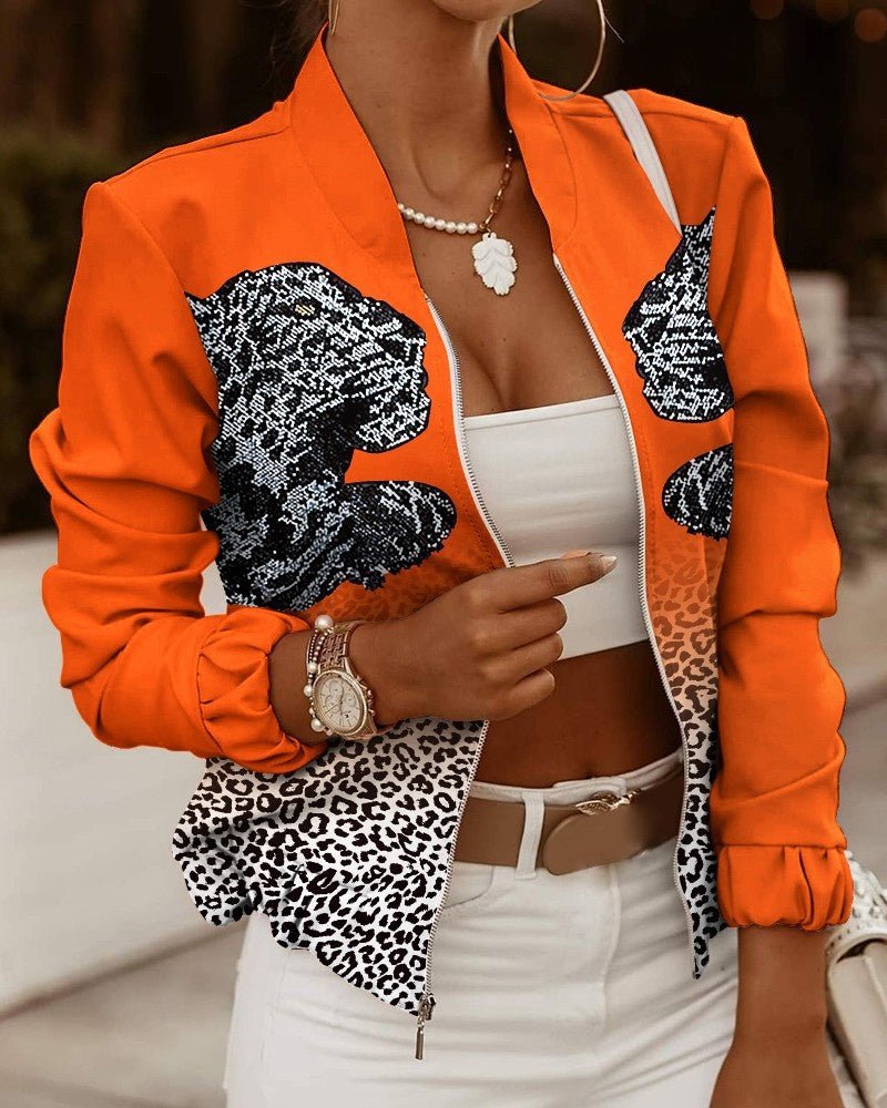 Mônica | Bomber Estampado Floral Mulher Fecho Frontal