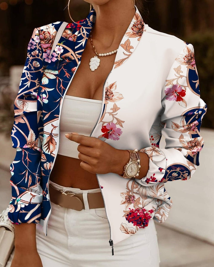 Mônica | Bomber Estampado Floral Mulher Fecho Frontal