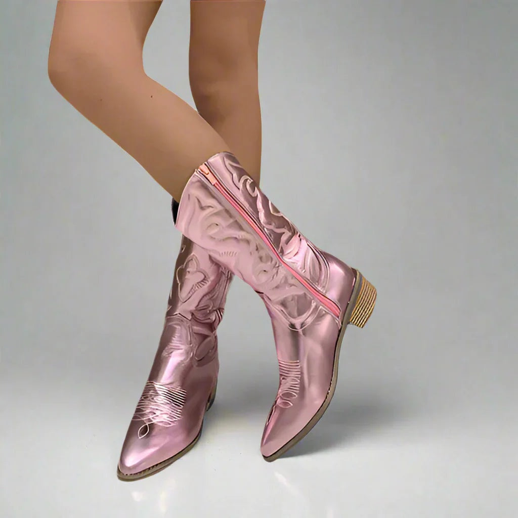 Mónica | Botas Cowboy de Pele Mulher Cano Alto Bordado