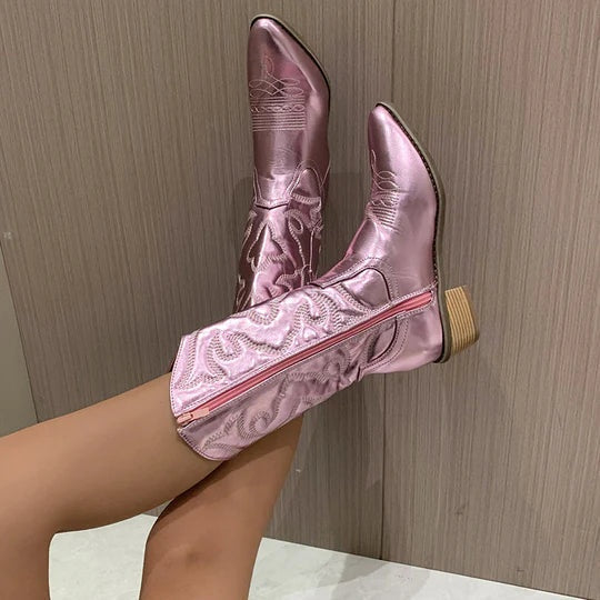 Mónica | Botas Cowboy de Pele Mulher Cano Alto Bordado