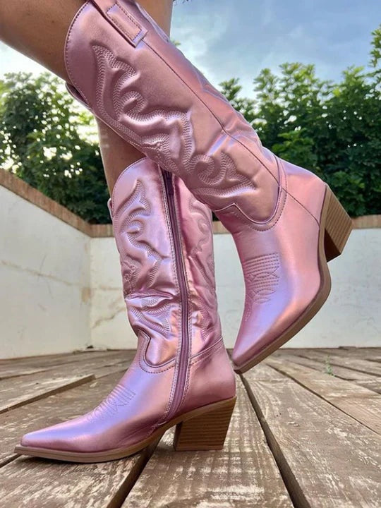 Mónica | Botas Cowboy de Pele Mulher Cano Alto Bordado