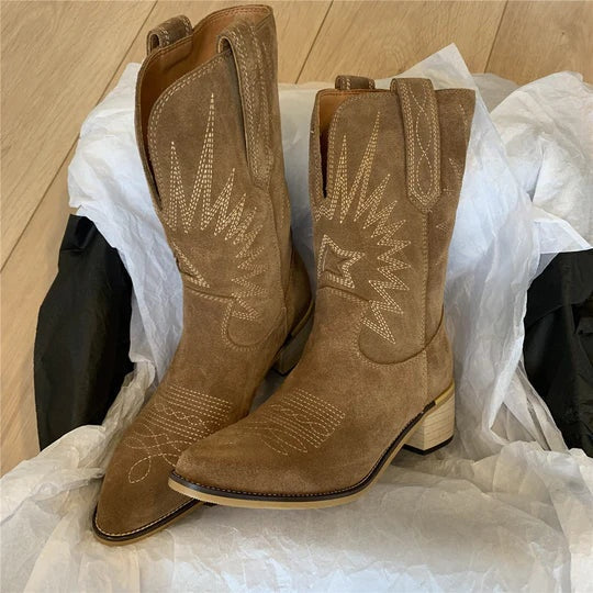 Mónica | Botas Cowboy de Pele Mulher Cano Alto Bordado
