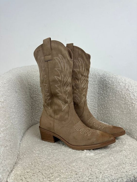 Mónica | Botas Cowboy de Pele Mulher Cano Alto Bordado