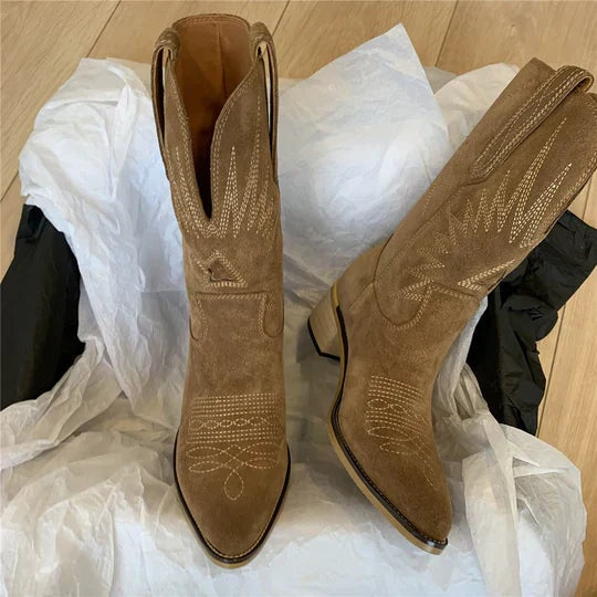 Mónica | Botas Cowboy de Pele Mulher Cano Alto Bordado