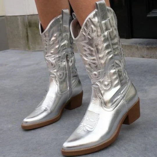 Mónica | Botas Cowboy de Pele Mulher Cano Alto Bordado