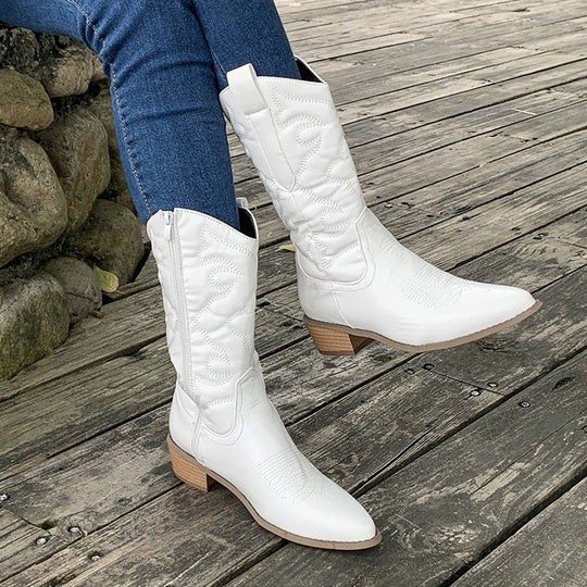 Mónica | Botas Cowboy de Pele Mulher Cano Alto Bordado