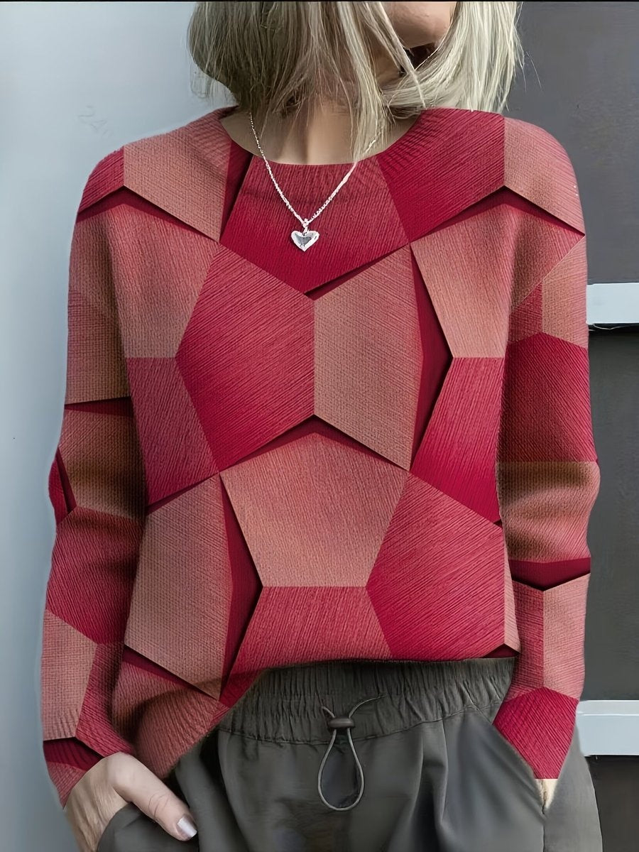 Mónica | Camisola de Malha Estampado Geométrico Mulher Manga Comprida
