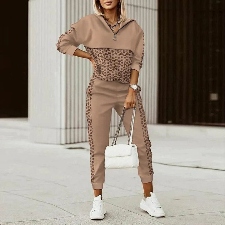 Mónica | Conjunto de Calças e Top Estampado Mulher Zíper Gola