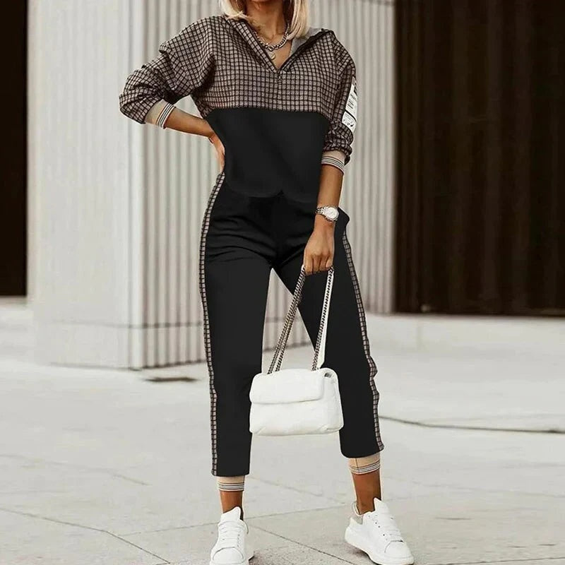 Mónica | Conjunto de Calças e Top Estampado Mulher Zíper Gola