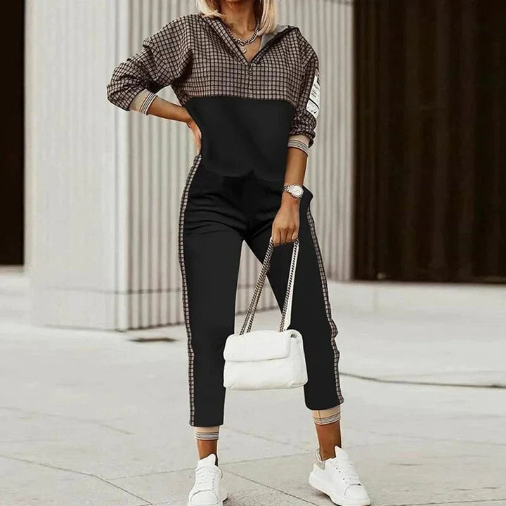 Mónica | Conjunto de Calças e Top Estampado Mulher Zíper Gola