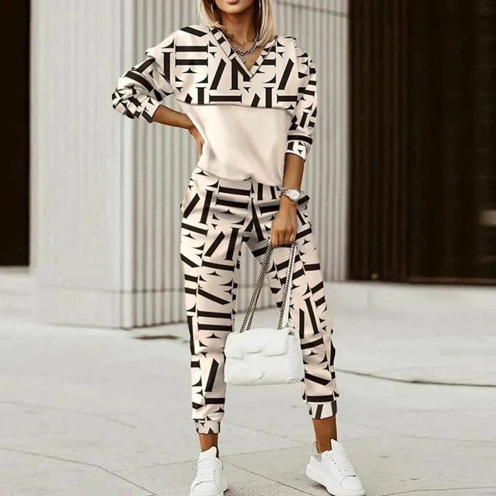 Mónica | Conjunto de Calças e Top Estampado Mulher Zíper Gola