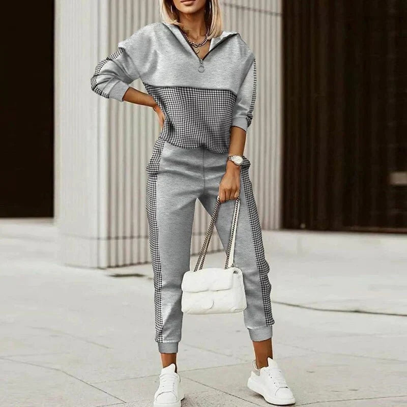 Mónica | Conjunto de Calças e Top Estampado Mulher Zíper Gola