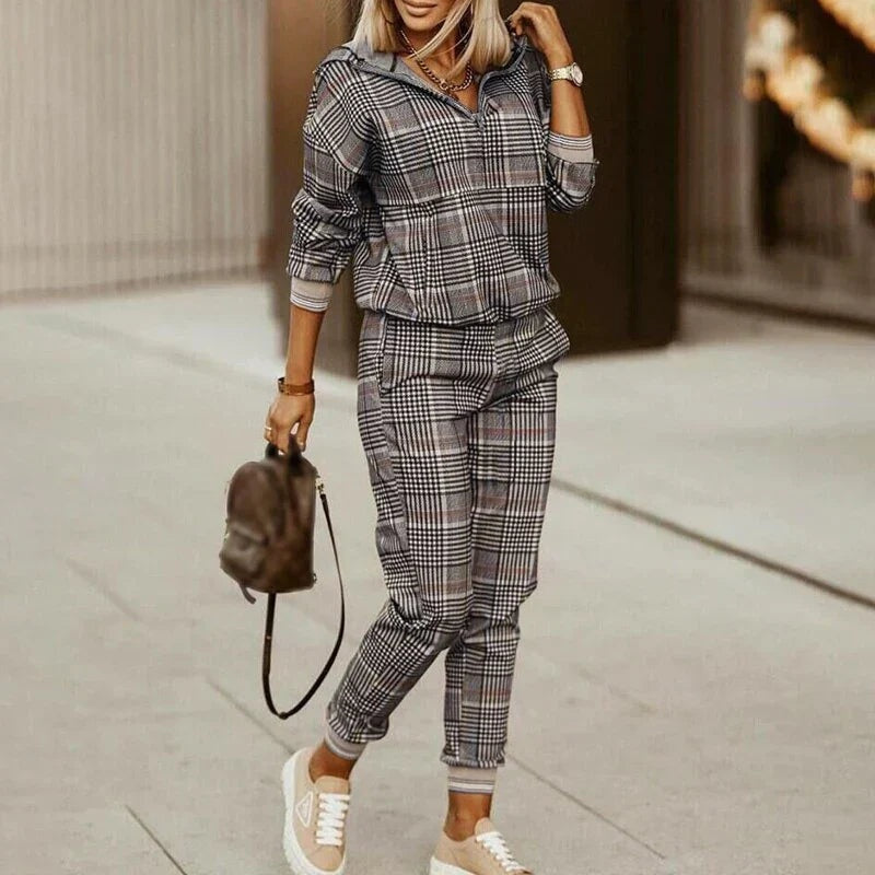Mónica | Conjunto de Calças e Top Estampado Mulher Zíper Gola