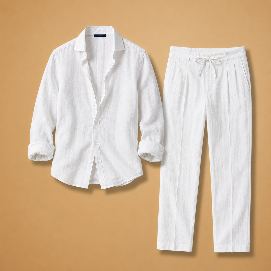 Nuno | Conjunto de Linho Homem Camisa Manga Longa Calças Corda