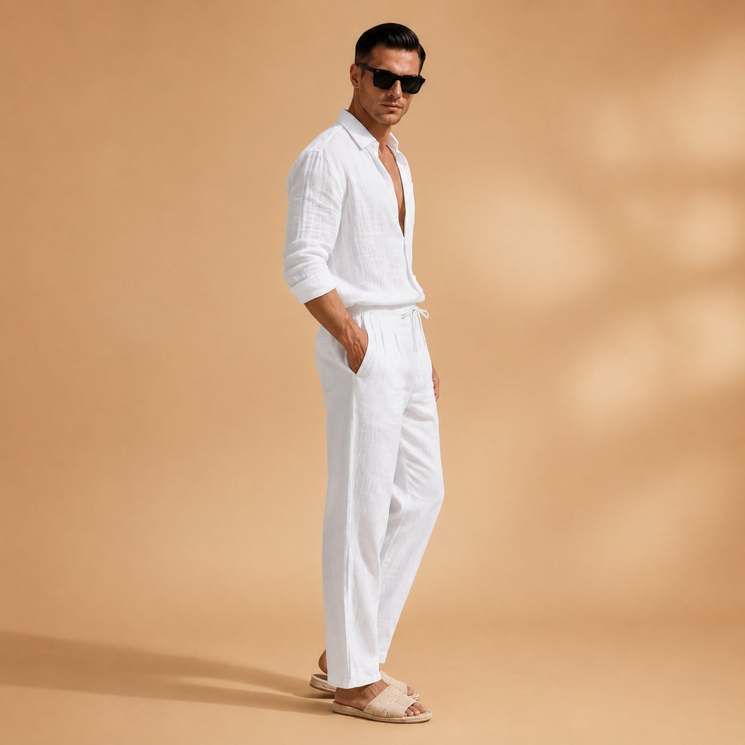Nuno | Conjunto de Linho Homem Camisa Manga Longa Calças Corda