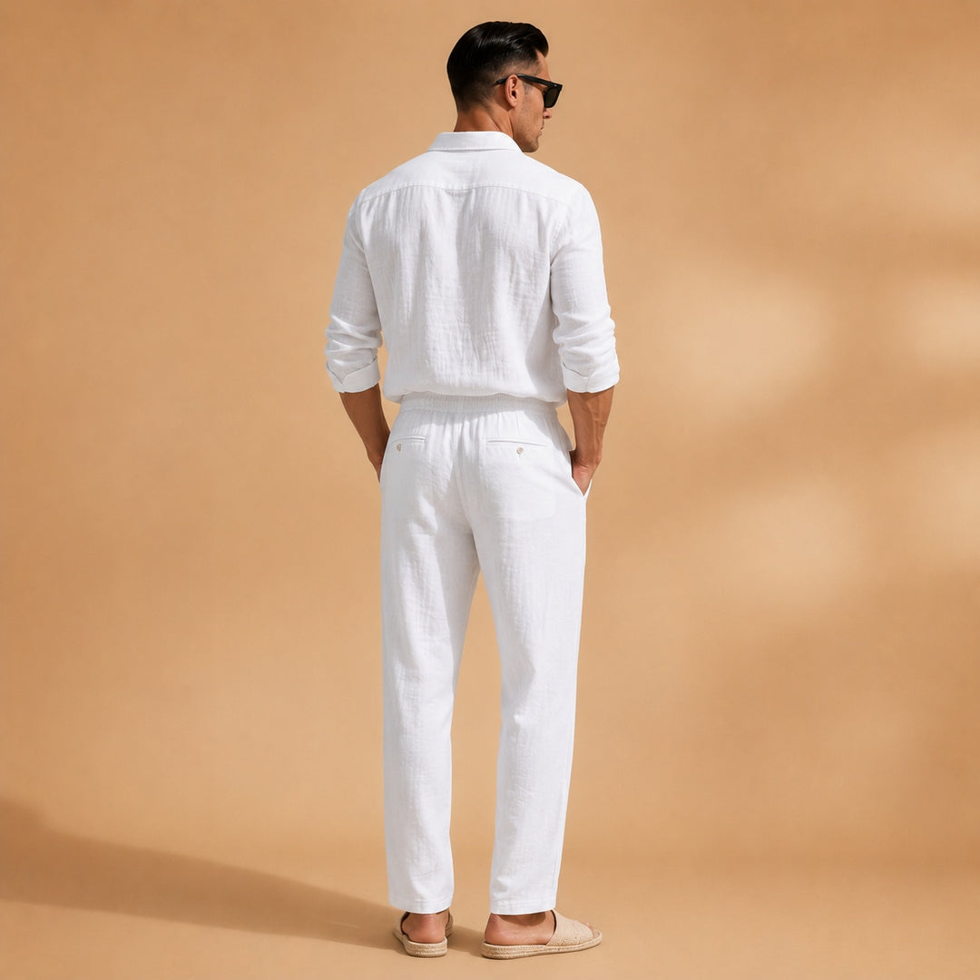 Nuno | Conjunto de Linho Homem Camisa Manga Longa Calças Corda