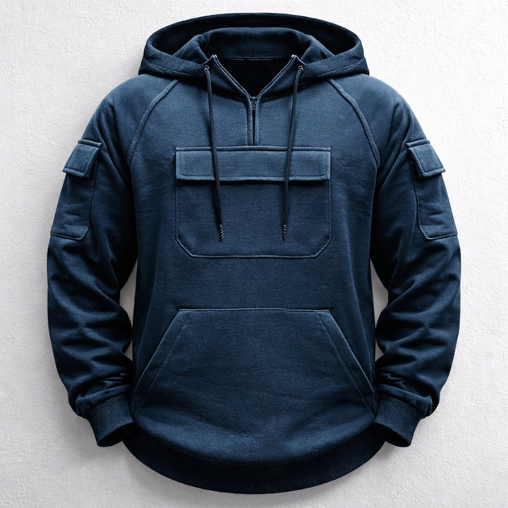 Nuno | Hoodie Homem com Capuz Meio Fecho Bolsos Cargo