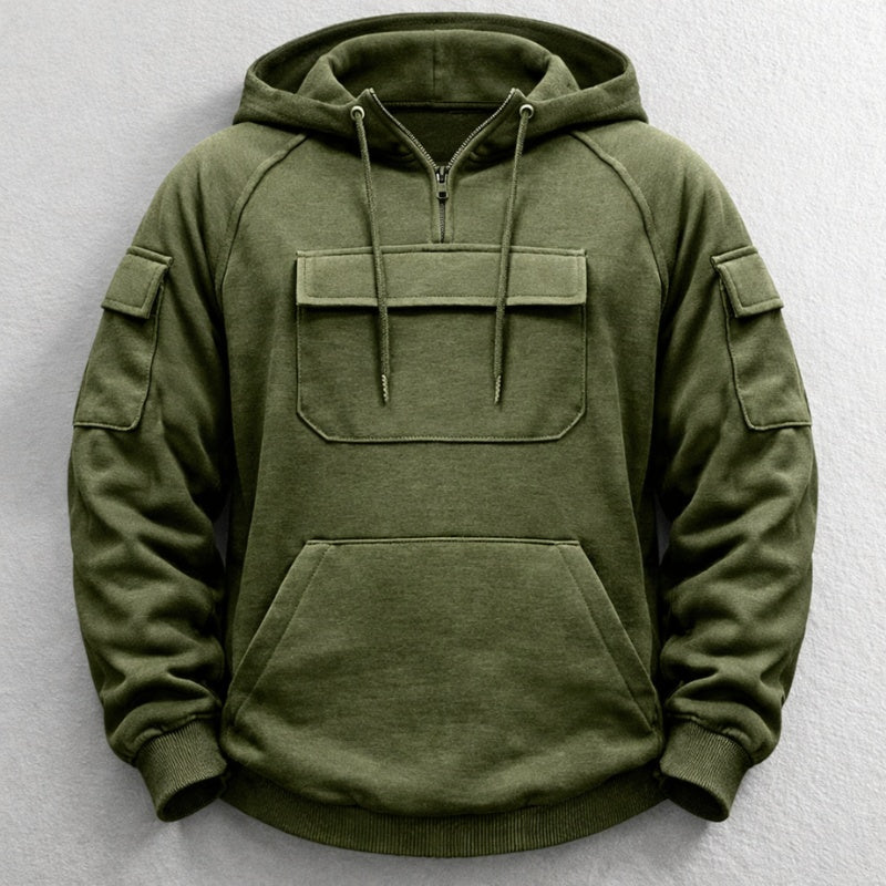 Nuno | Hoodie Homem com Capuz Meio Fecho Bolsos Cargo