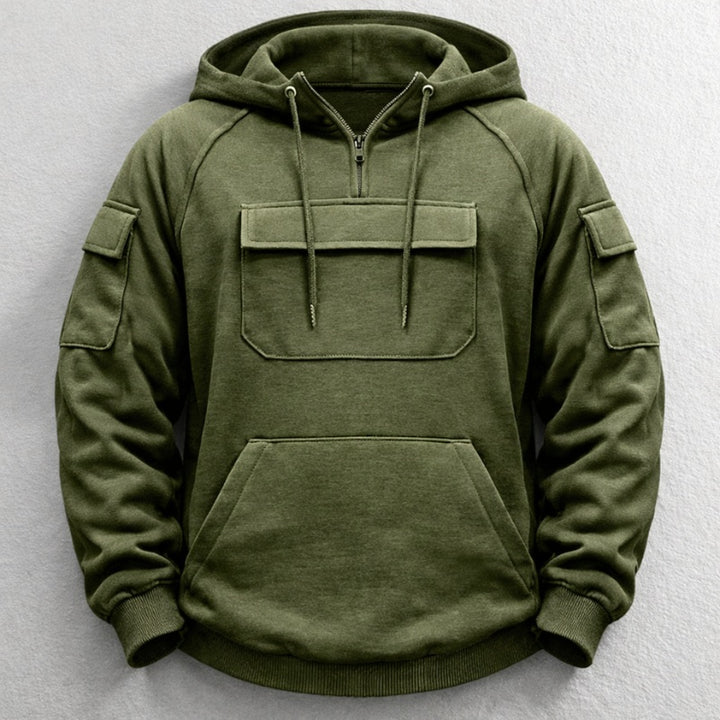 Nuno | Hoodie Homem com Capuz Meio Fecho Bolsos Cargo