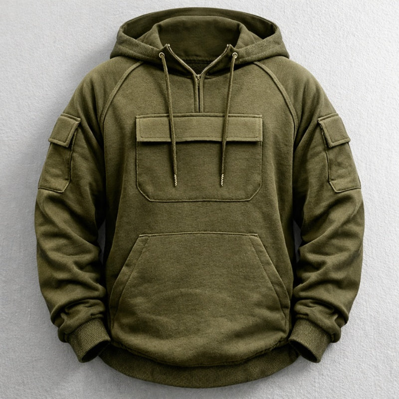 Nuno | Hoodie Homem com Capuz Meio Fecho Bolsos Cargo