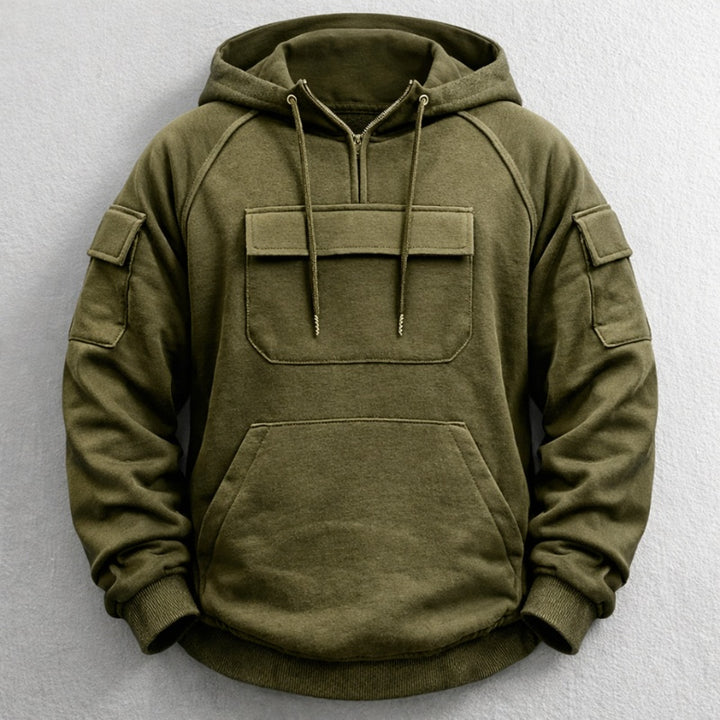 Nuno | Hoodie Homem com Capuz Meio Fecho Bolsos Cargo