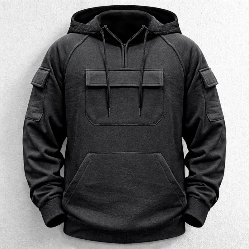 Nuno | Hoodie Homem com Capuz Meio Fecho Bolsos Cargo