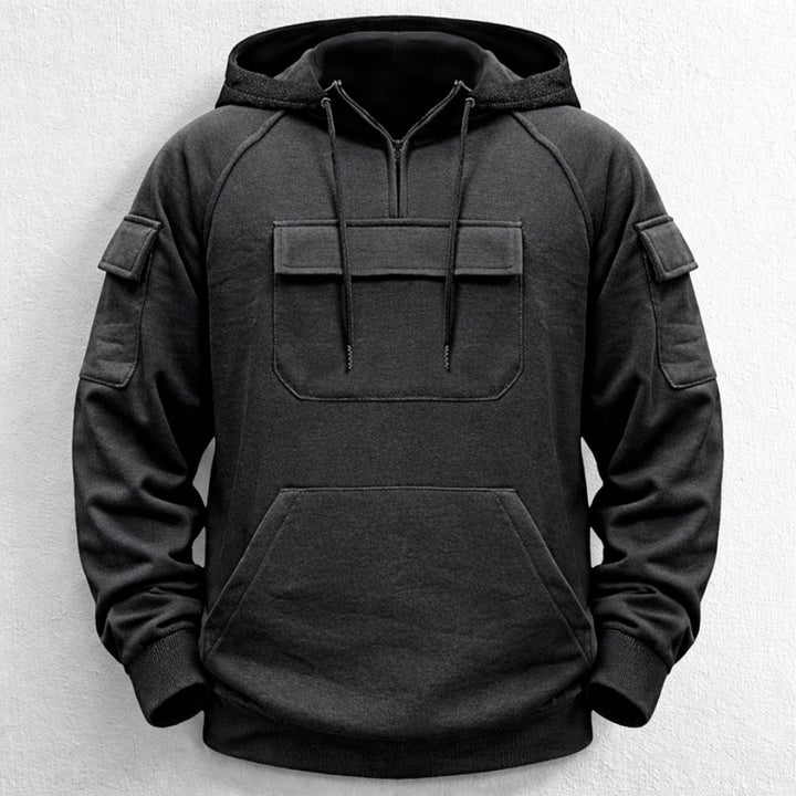 Nuno | Hoodie Homem com Capuz Meio Fecho Bolsos Cargo
