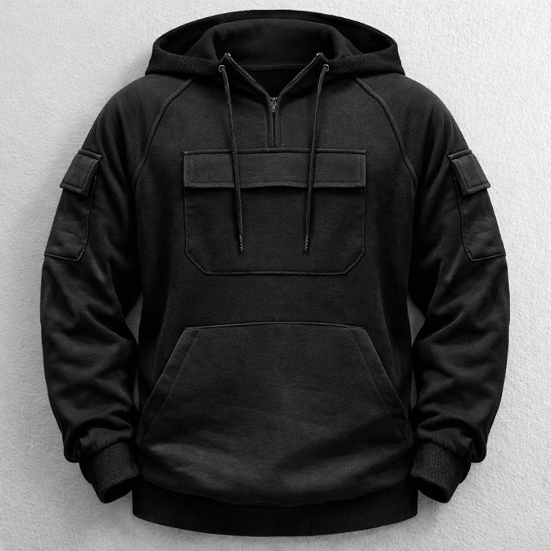 Nuno | Hoodie Homem com Capuz Meio Fecho Bolsos Cargo