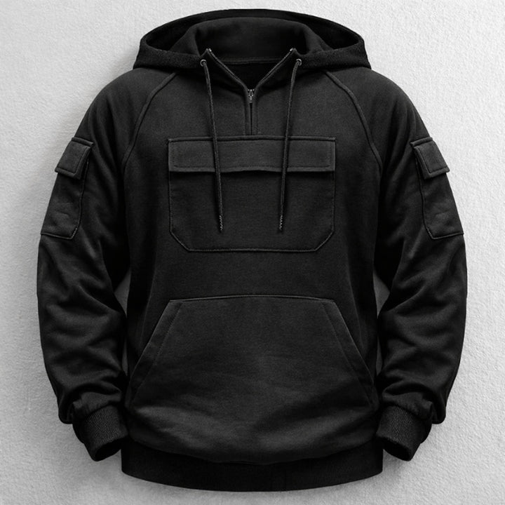 Nuno | Hoodie Homem com Capuz Meio Fecho Bolsos Cargo