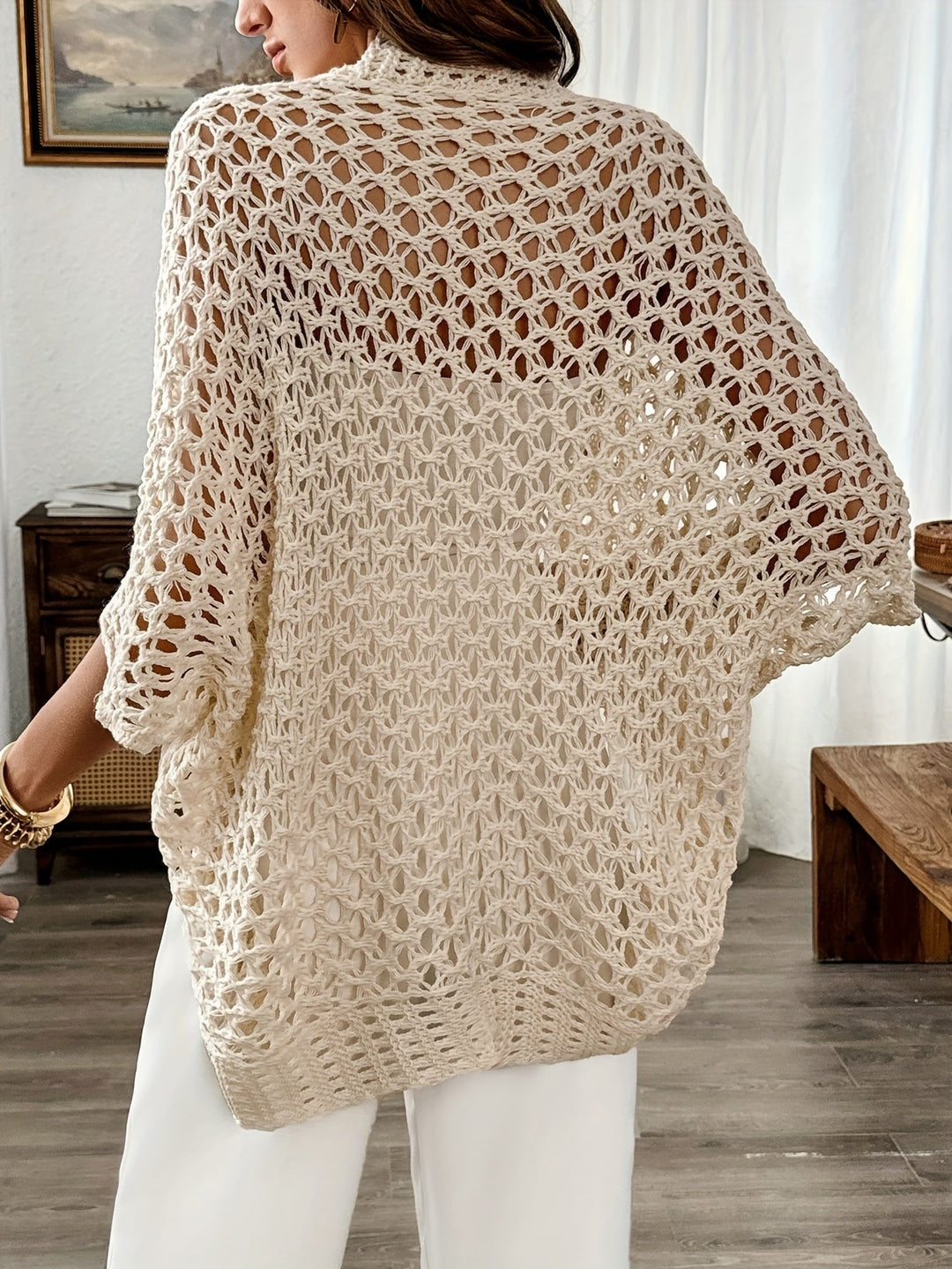 Patrícia | Cardigan de Crochet Mulher Malha Aberta Manga Morcego
