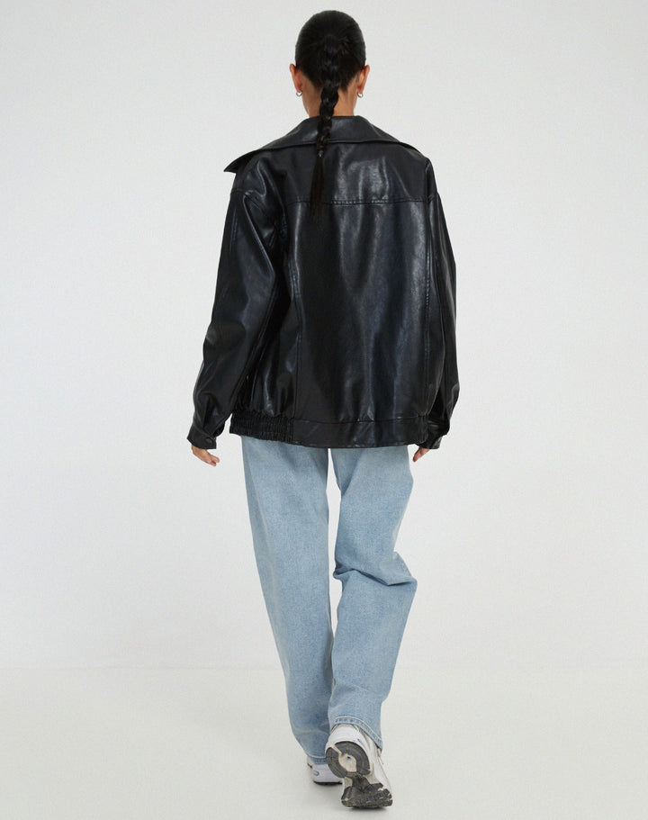 Patrícia | Casaco Couro Mulher Oversize Fecho Zip