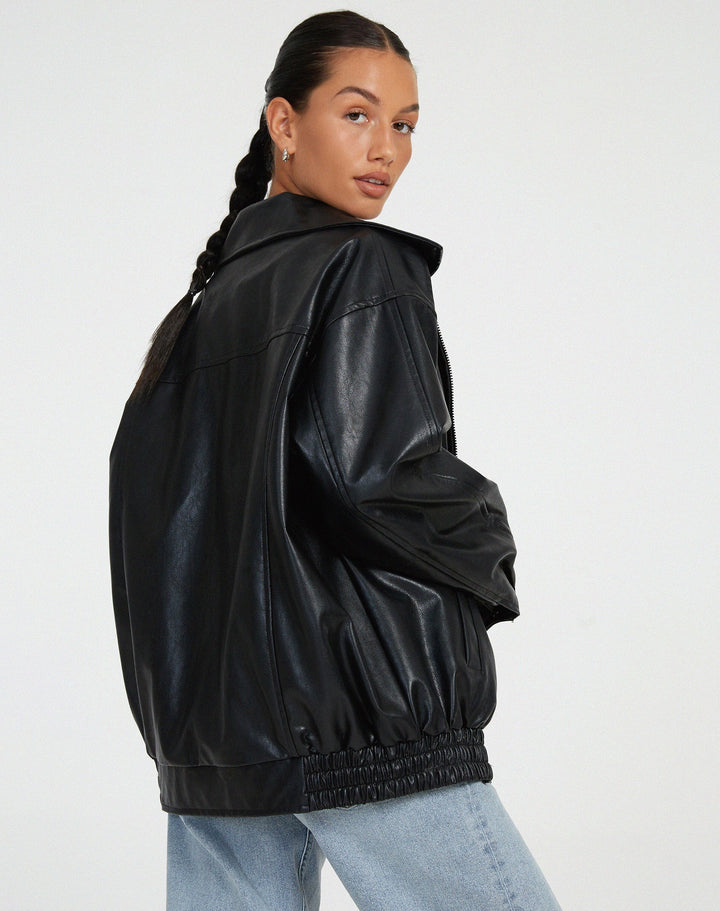 Patrícia | Casaco Couro Mulher Oversize Fecho Zip
