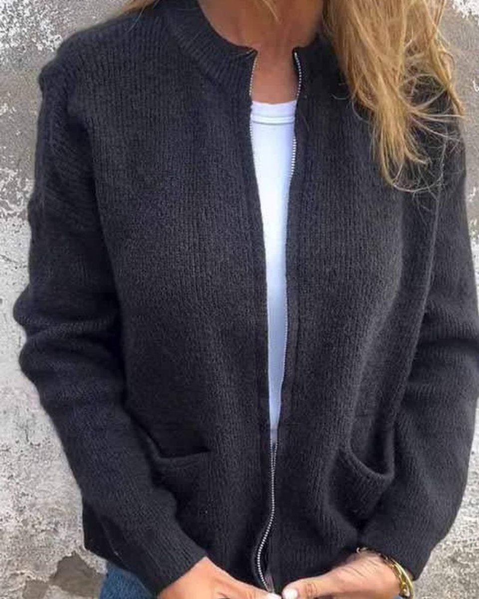 Patrícia | Casaco de Malha Mulher com Fecho e Bolsos Frontais