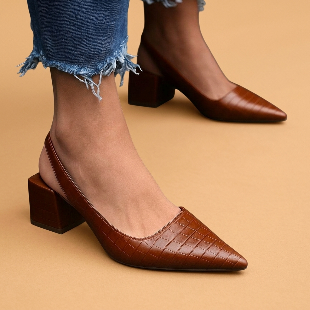 Patrícia | Sapatos Slingback Bico Fino Mulher Salto Baixo