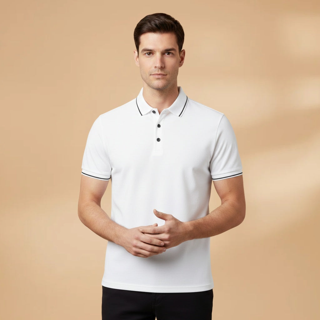 Polo Homem Manga Curta Detalhes Contrastantes