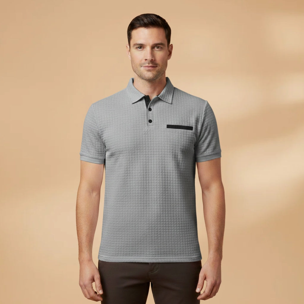 Polo Texturizado Manga Curta Homem Bolso