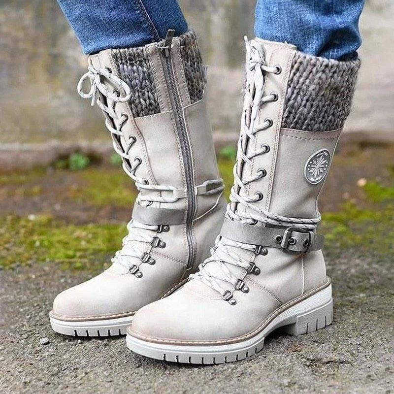 Raquel | Botas Cano Alto Mulher Atacadores Punho Tricotado