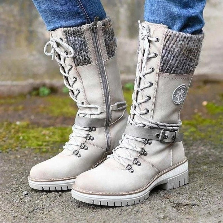 Raquel | Botas Cano Alto Mulher Atacadores Punho Tricotado