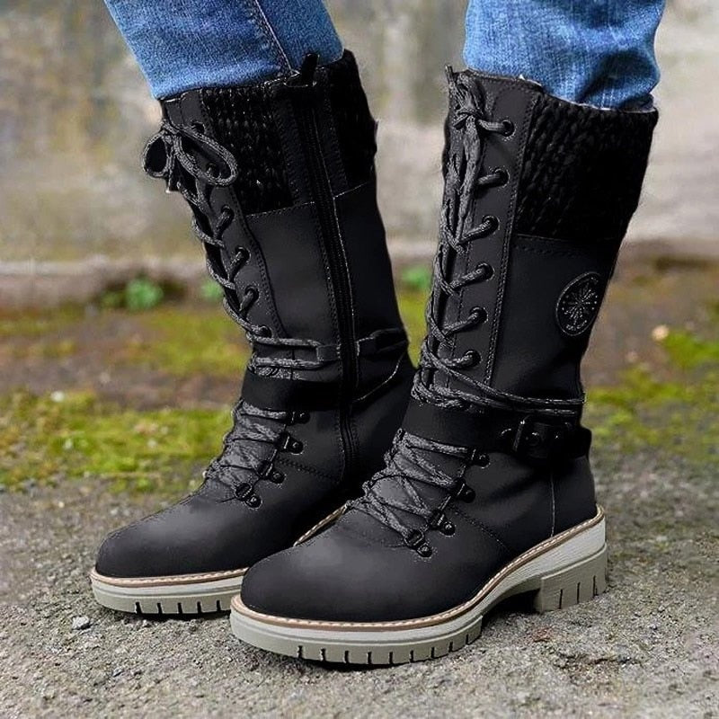 Raquel | Botas Cano Alto Mulher Atacadores Punho Tricotado