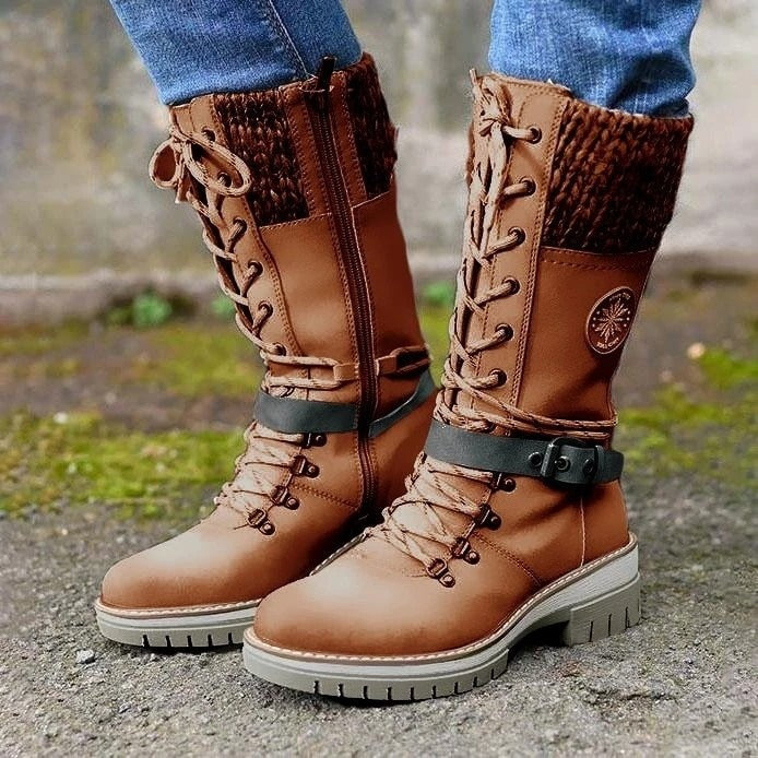 Raquel | Botas Cano Alto Mulher Atacadores Punho Tricotado