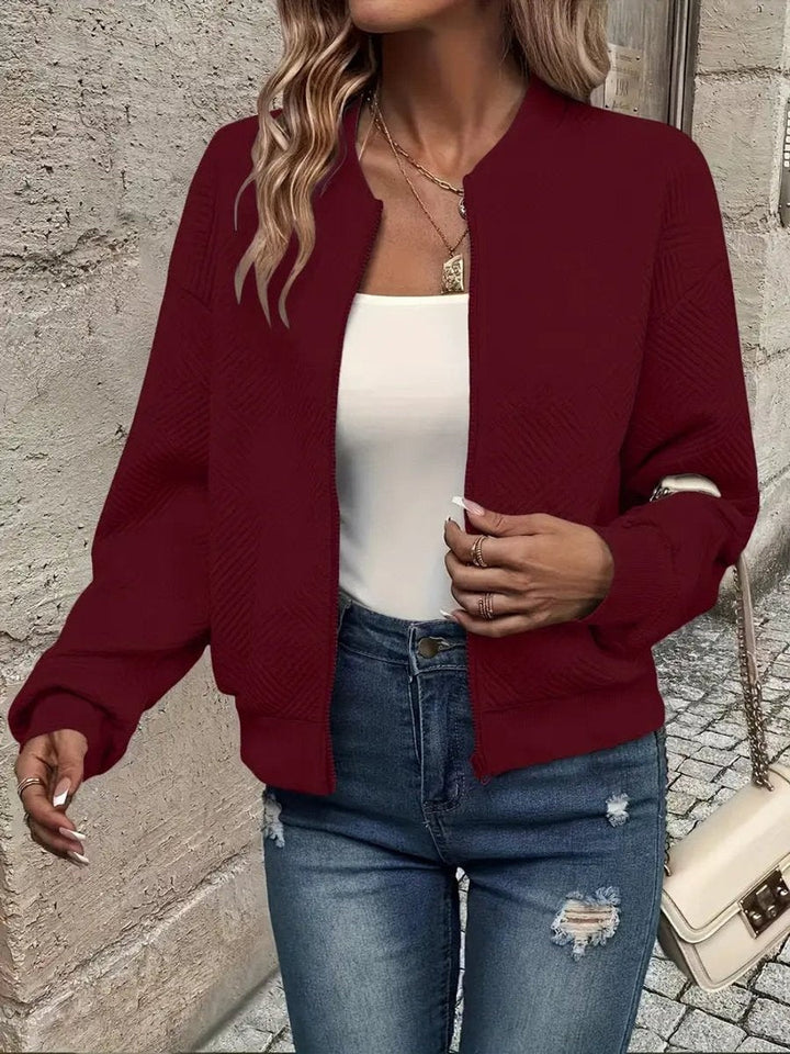 Raquel | Casaco Bomber Mulher Tecido Estruturado Fecho Zip