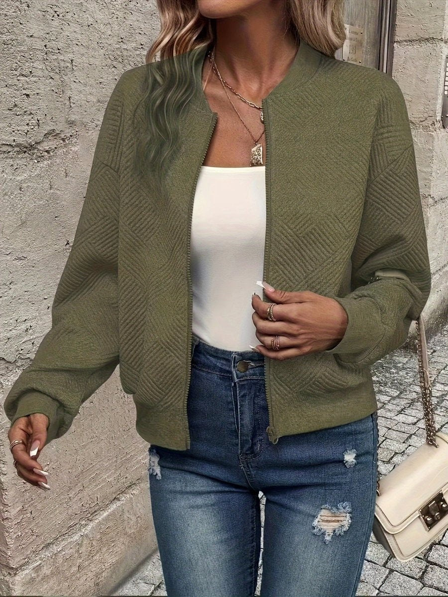 Raquel | Casaco Bomber Mulher Tecido Estruturado Fecho Zip
