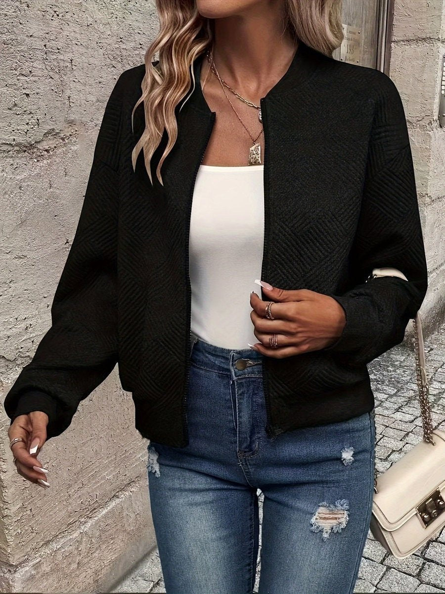 Raquel | Casaco Bomber Mulher Tecido Estruturado Fecho Zip
