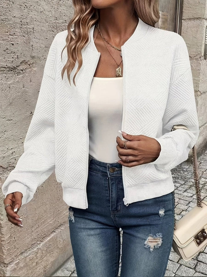 Raquel | Casaco Bomber Mulher Tecido Estruturado Fecho Zip