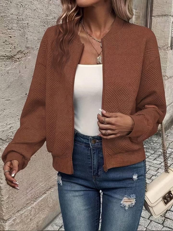 Raquel | Casaco Bomber Mulher Tecido Estruturado Fecho Zip