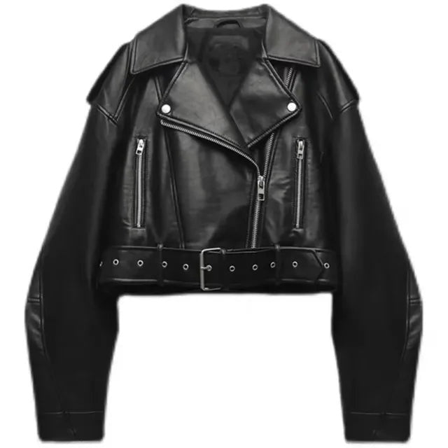 Raquel | Casaco Couro Mulher Biker Curto com Cinto